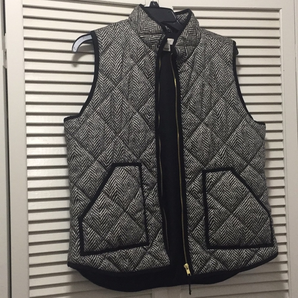 J. Crew Black and White Quilted Herringbone Vest